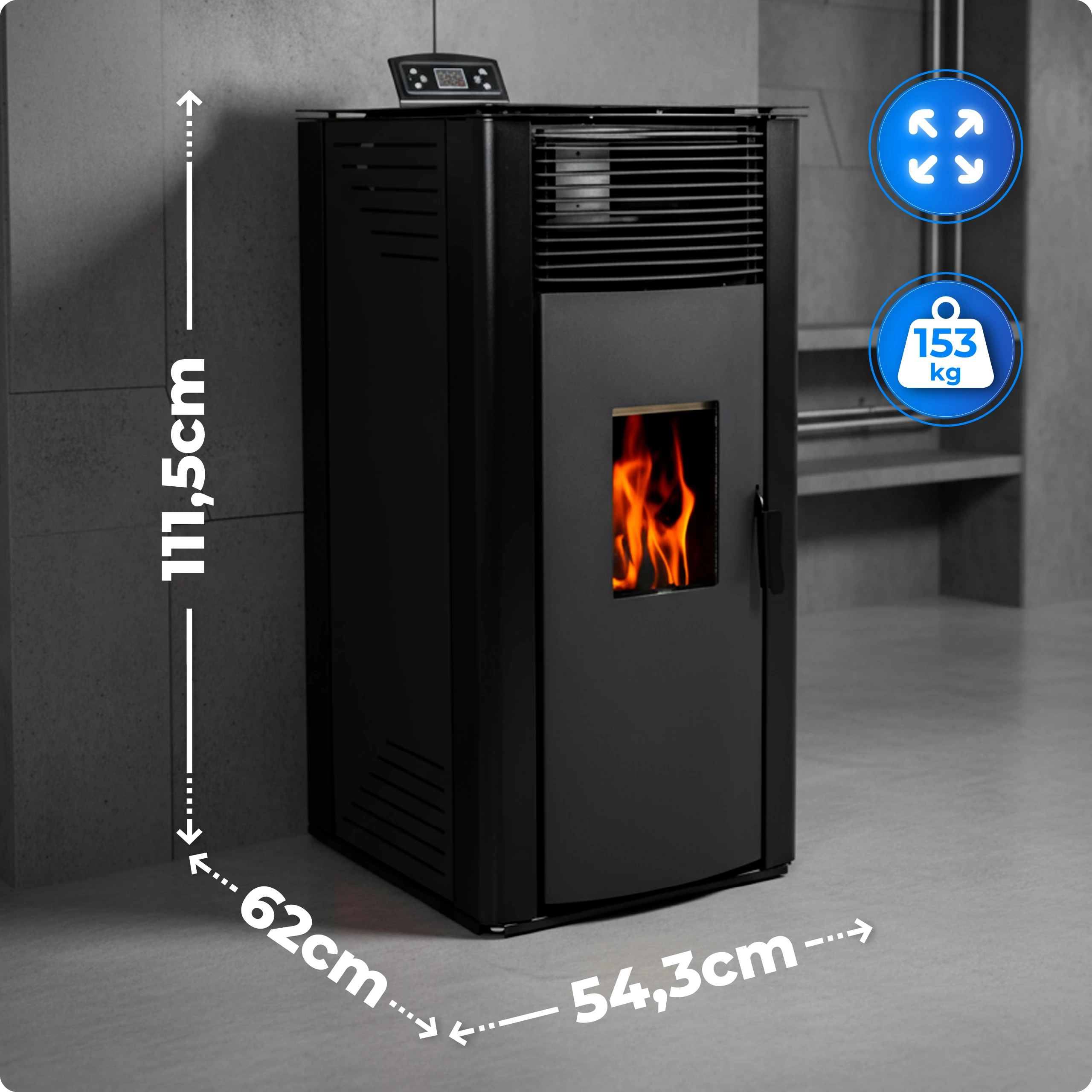 Specificații sobă THUNDER GAREN-BLACK 12 kW