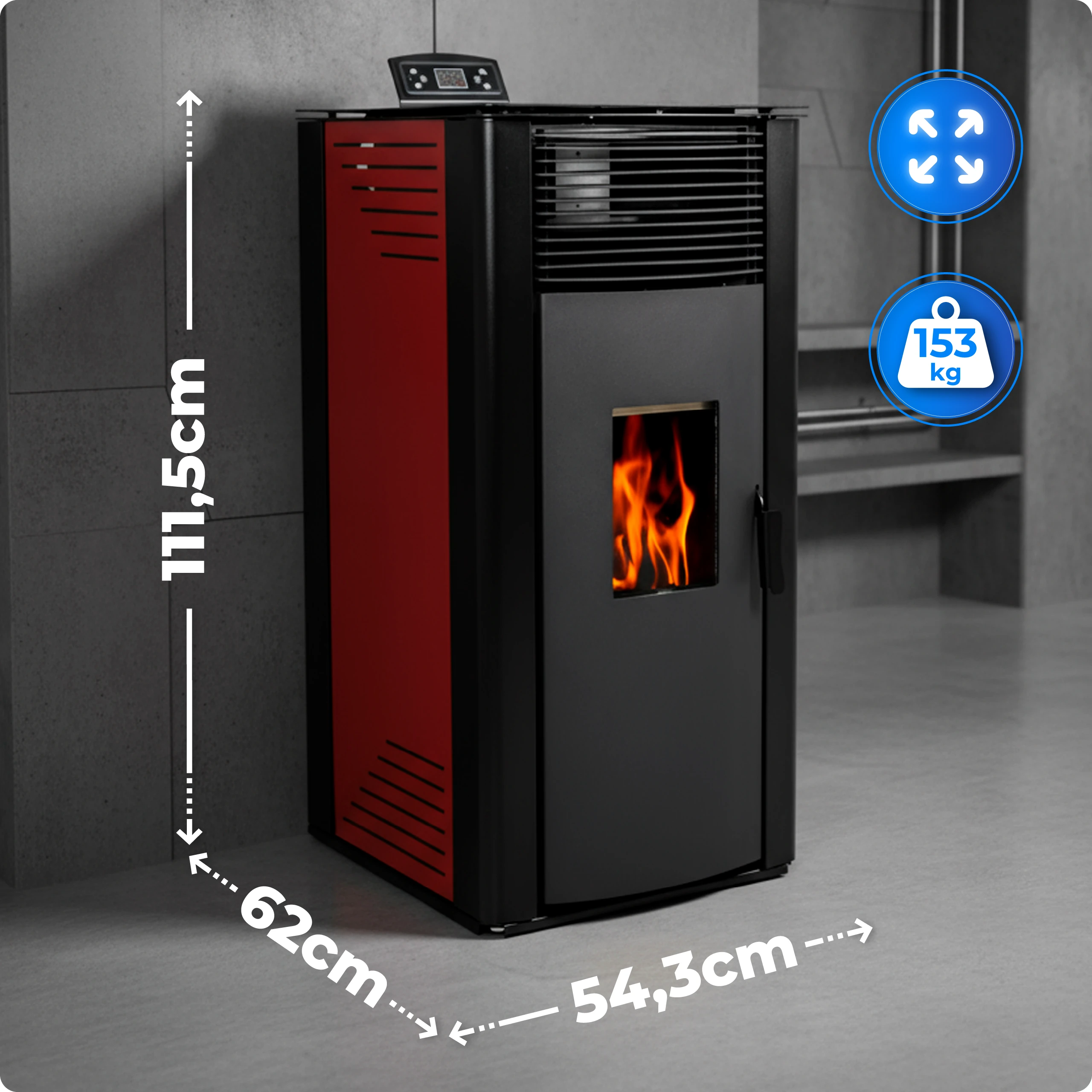 Specificații sobă THUNDER GAREN-RED 12 kW