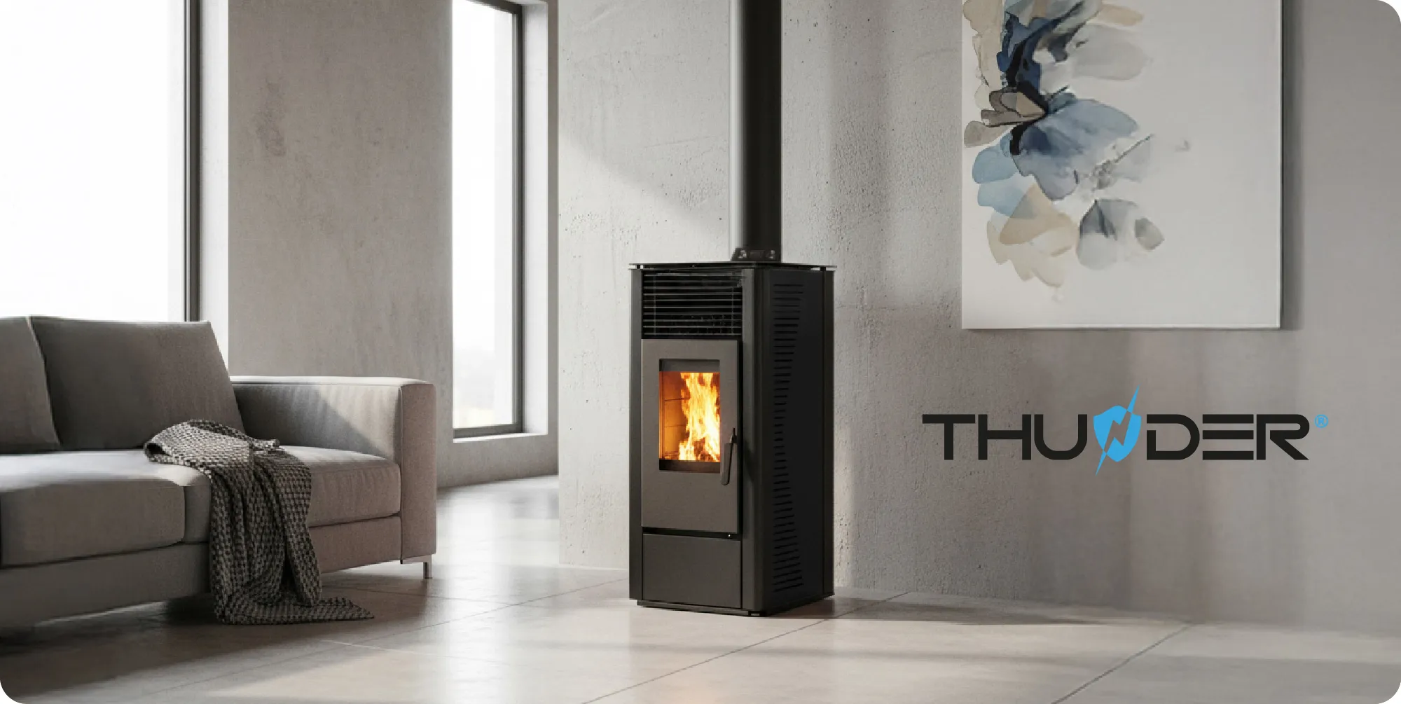 Sobă pe peleți independentă 12kW – THUNDER ARIA-BLACK