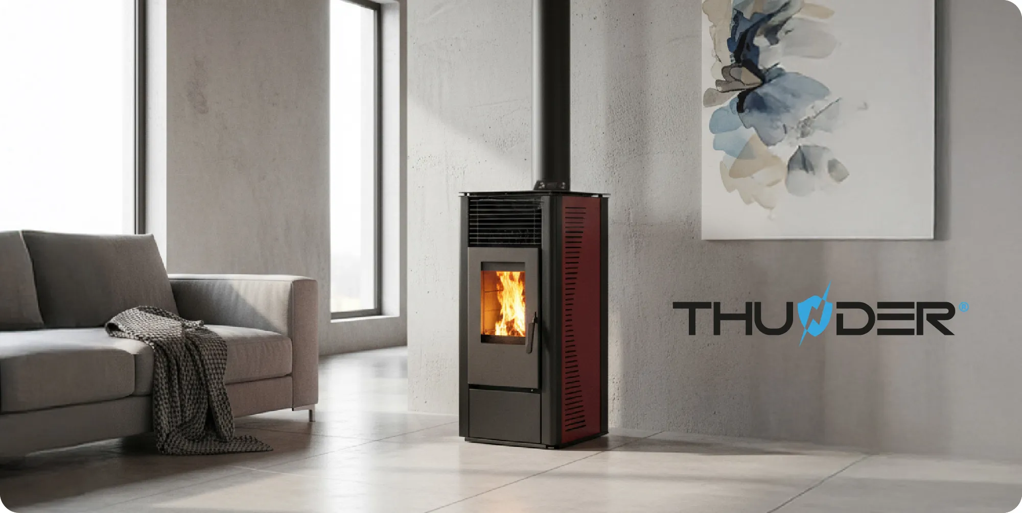 Sobă pe peleți independentă 12kW – THUNDER ARIA-BLACK