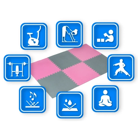 Placă puzzle pentru exerciții roz-gri 60x60cm THUNDER