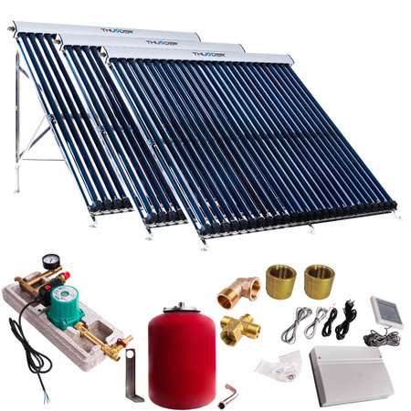 Kit solar cu 3 colectoare vidate de 25 de tuburi, fără cablu solar și fără rezervor