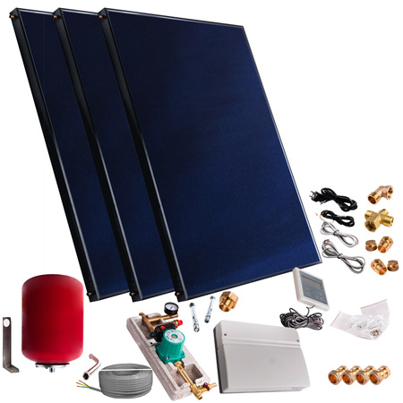 Kit solar cu 3 panouri solare plate de 2,5 m² , fără cablu solar și fără rezervor