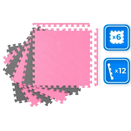 Placă puzzle pentru exerciții roz-gri 60x60cm THUNDER