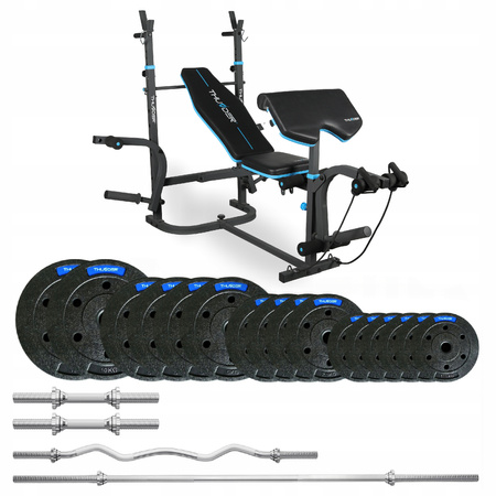 Set de culturism 57,5 kg cu bancă VIGOR-B marca THUNDER și bară EZ ușor curbată