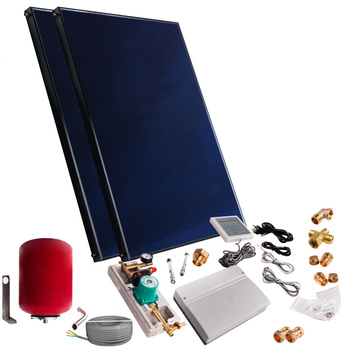Kit solar cu 2 panouri solare plate de 2,5 m², fără cablu solar și fără rezervor