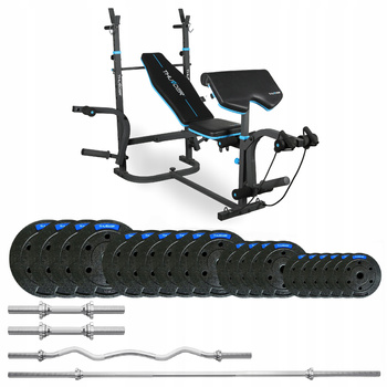 Set de culturism 87,5 kg cu bancă VIGOR-B marca THUNDER și bară EZ ușor curbată