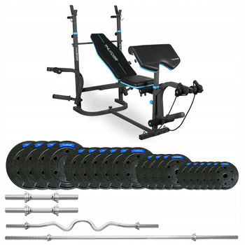 Set de culturism 87,5 kg cu bancă VIGOR-B marca THUNDER și bară EZ puternic curbată
