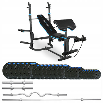 Set de culturism 117,5 kg cu bancă VIGOR-B marca THUNDER și bară EZ puternic curbată