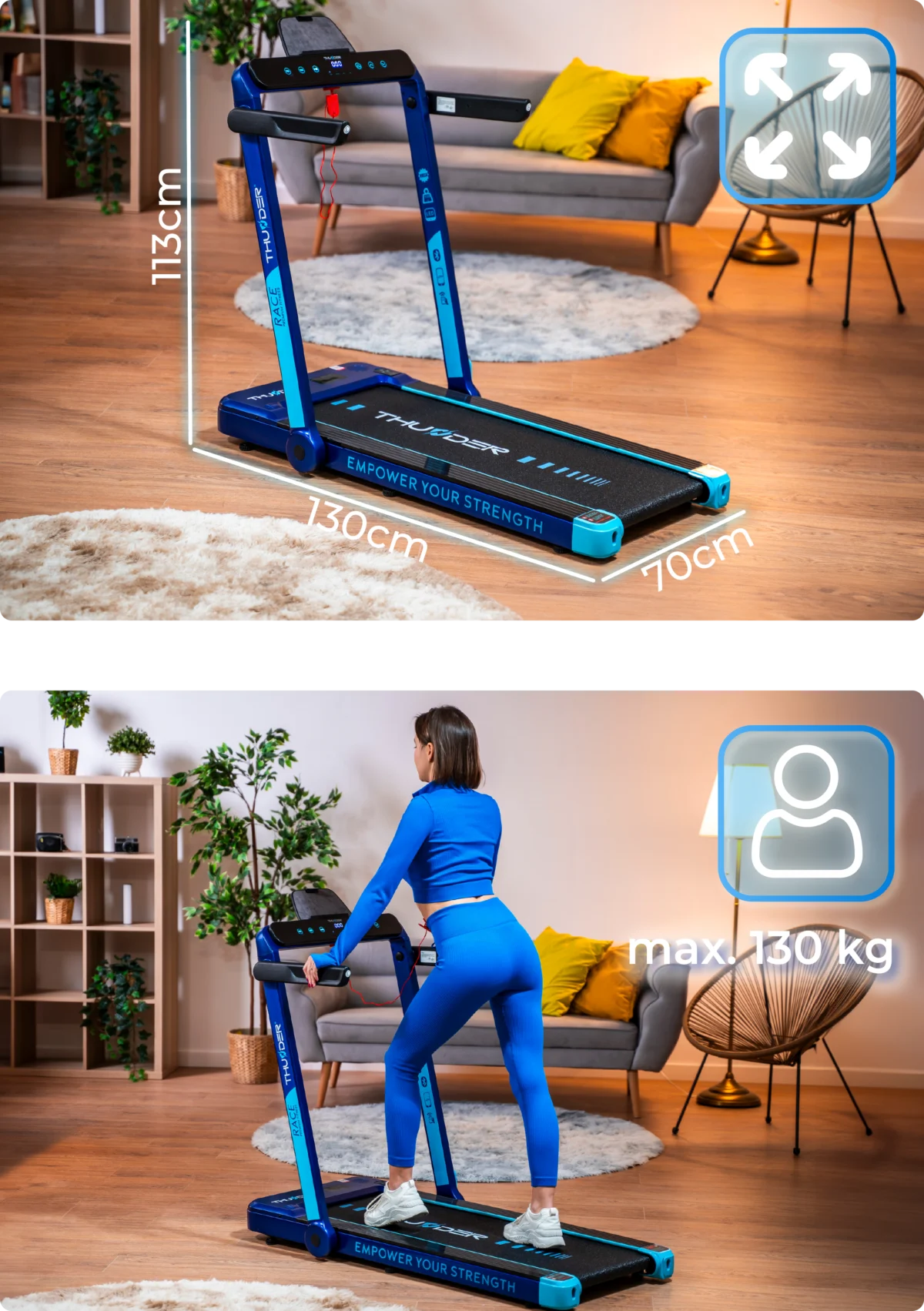 Bandă de alergare electrică THUNDER RACE-BLUE - imagine 4