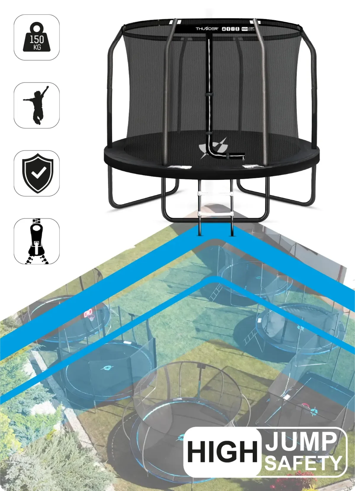 Trambulină de grădină 8FT (244 cm) INSIDE ELITE BLACK - imagine 2