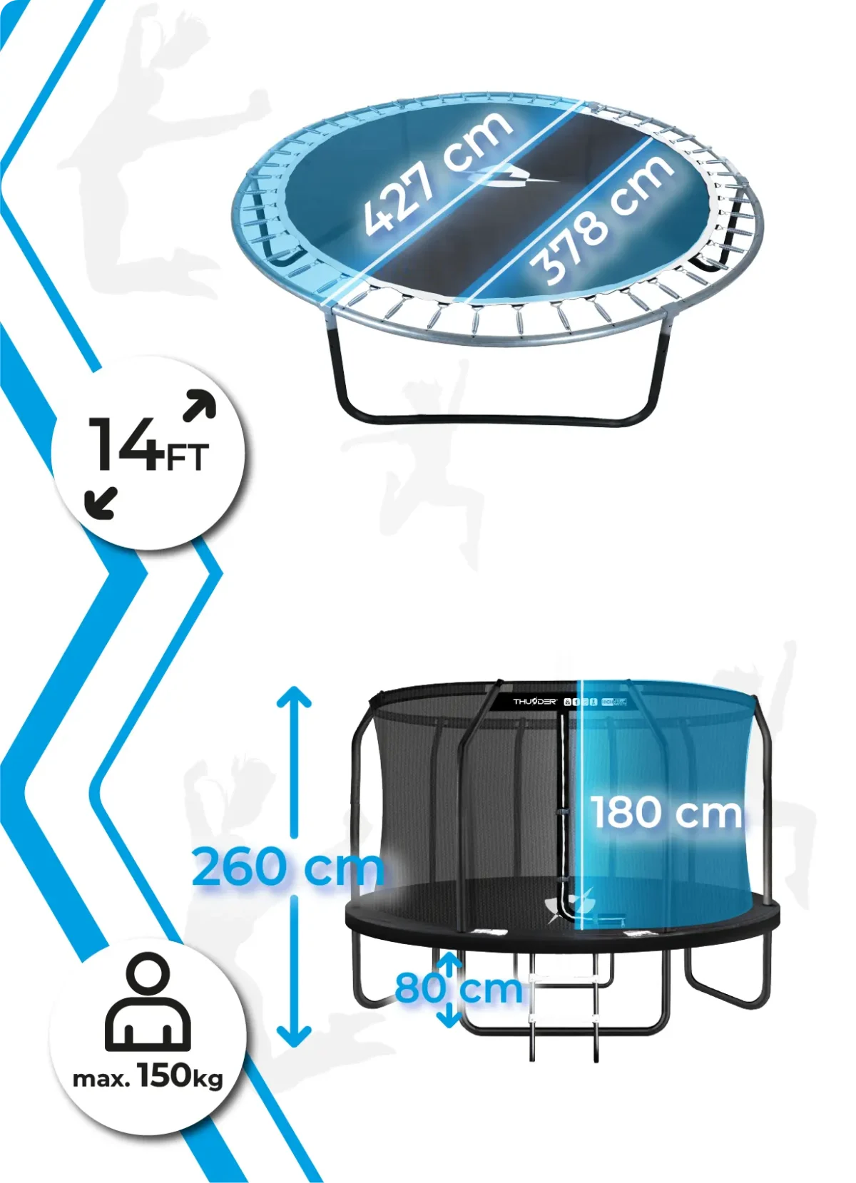 Trambulină THUNDER INSIDE ELITE 14FT (427 cm) BLACK - imagine 4