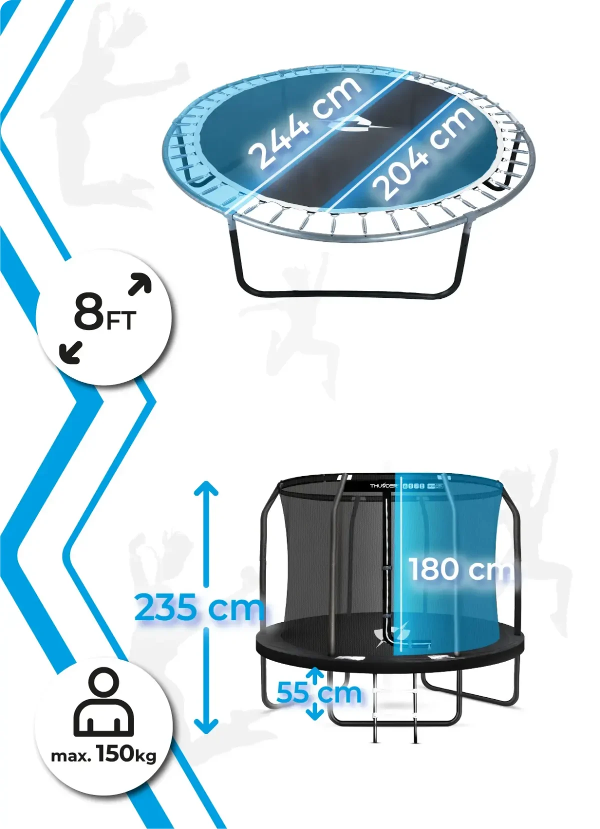 Trambulină de grădină 8FT (244 cm) INSIDE ELITE BLACK - imagine 4